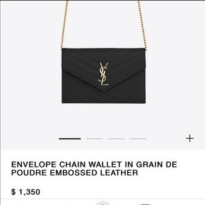 💕 YSL ENVELOPE CHAIN WALLET IN GRAIN DE POUDRE EMBOSSED LEATHER 💕